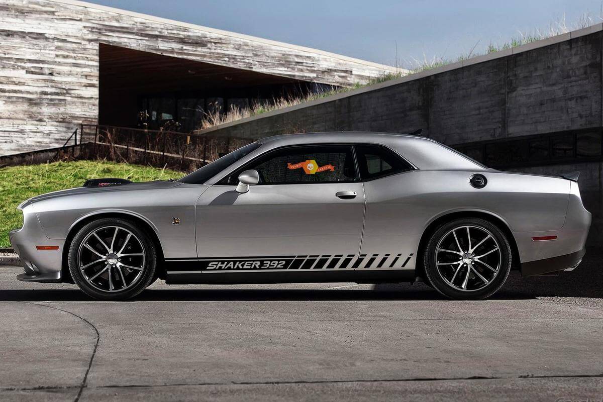 2X SHAKER Rocker Panel Negatieve Ruimte Stickers Decals Stripe Vinyl Grafieken voor Dodge Challenger