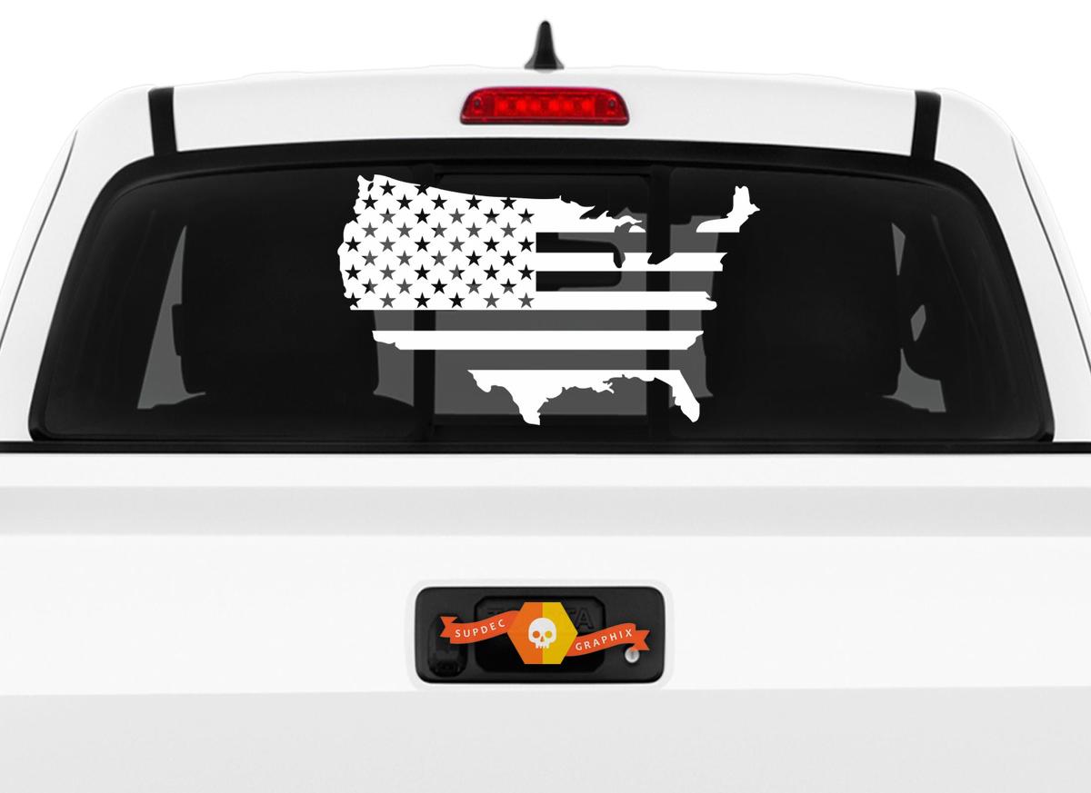 Omrande USA-kaart met Amerikaanse vlag Achterraam Vinyl Sticker voor Trucks