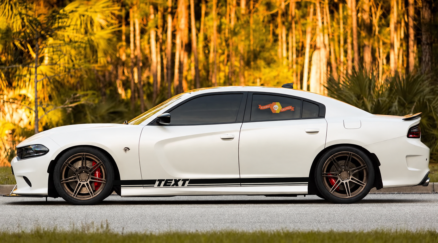 Custom Tekst 2X Rocker Panel Stickers Decals Streep Vinyl Graphics voor Dodge Charger 8343