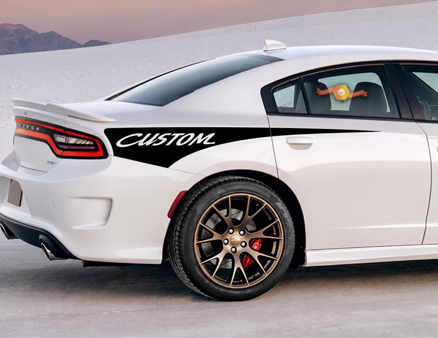 CUSTOM Cursive Quarter Wedge Pair Achterspatbord Vinylsticker voor Dodge Charger 2011-2019