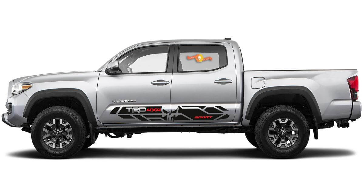 Punisher Skull TRD-stijl zijdelingse vinylsticker set voor Toyota Tacoma 2016-2020