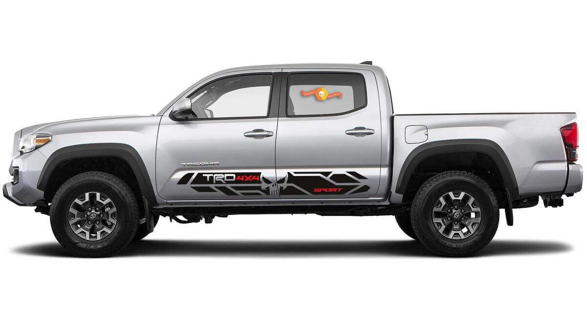 Punisher Skull TRD-stijl zijdelingse vinylsticker set voor Toyota Tacoma 2016-2020