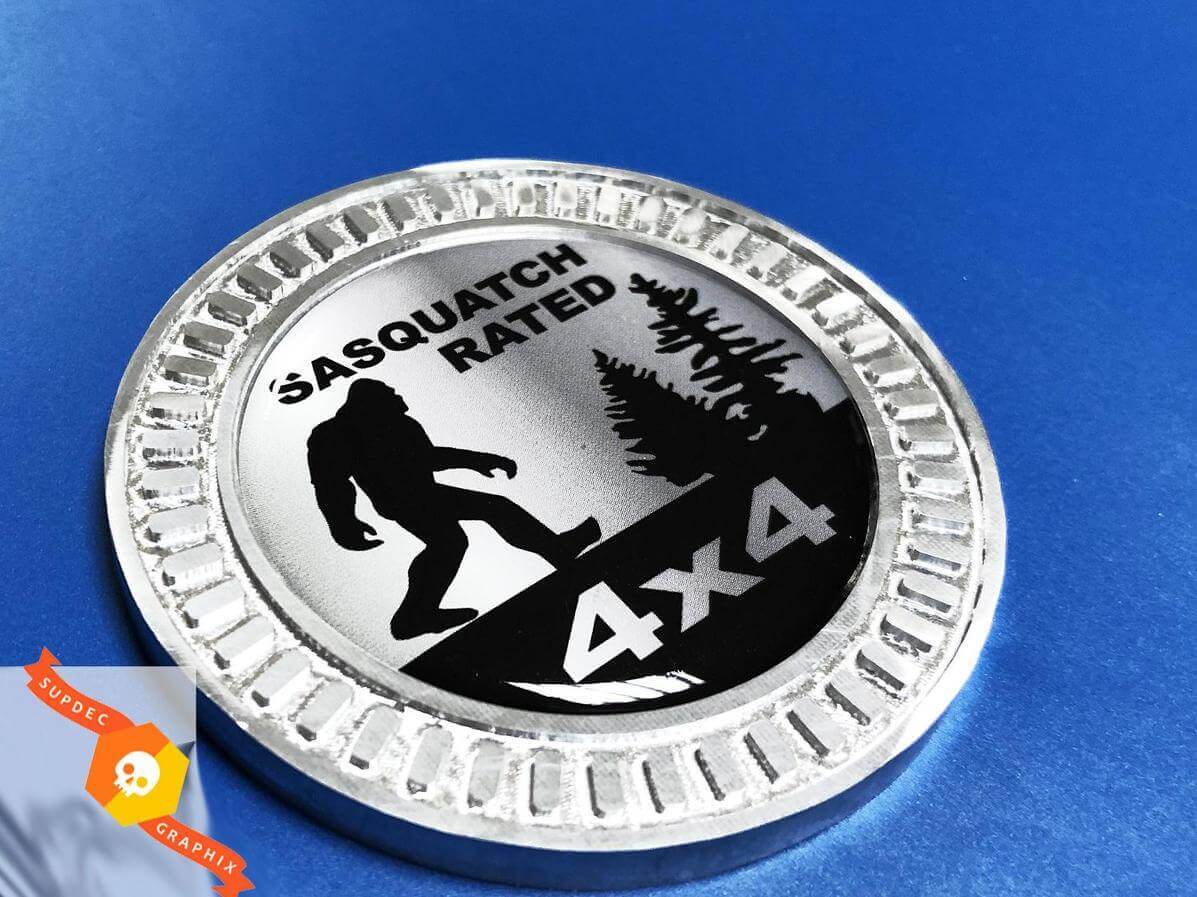 Sasquatch Rated 4x4 metalen aluminium zijkant embleem vinyl sticker voor Jeep Wrangler