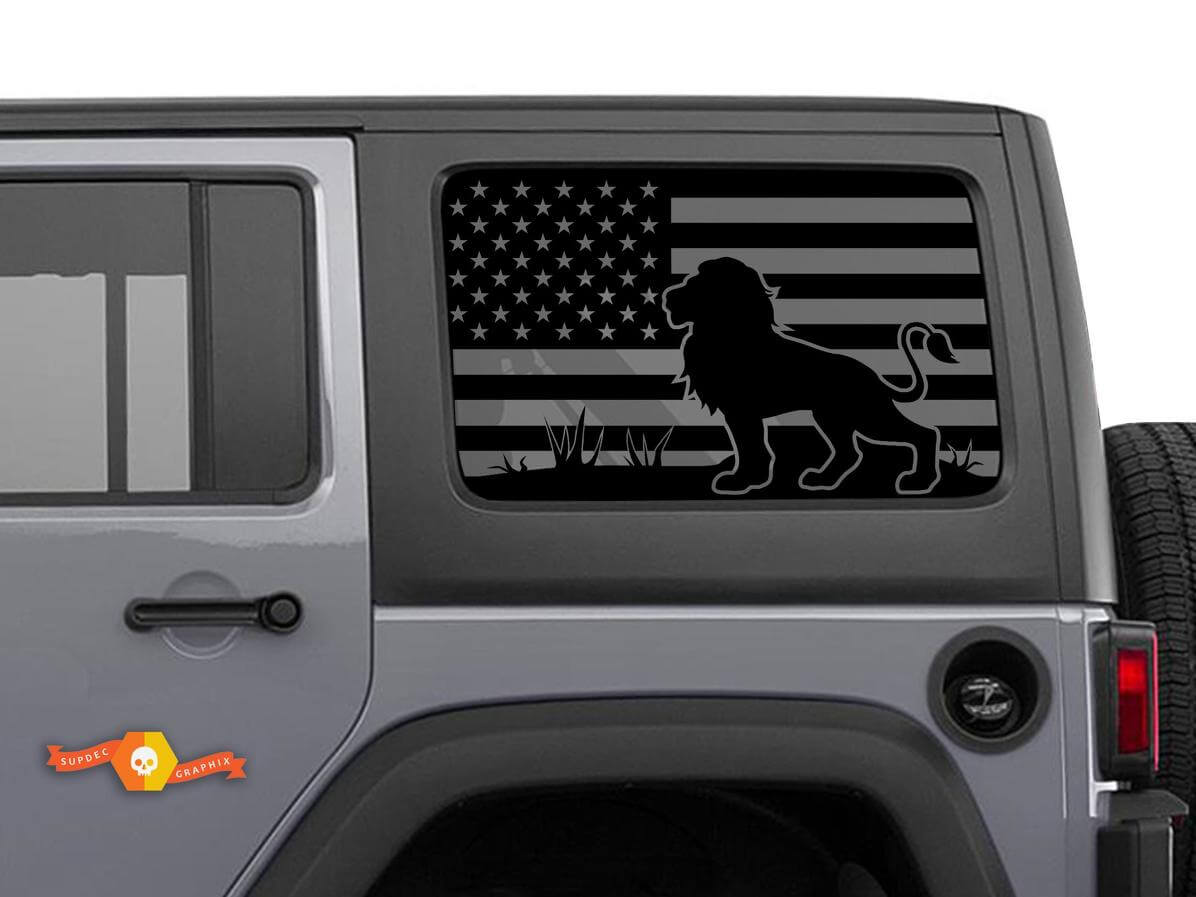USA Vlag Leeuw Achterzijraam Vinyl Decal Kit voor Jeep Wrangler Hardtop