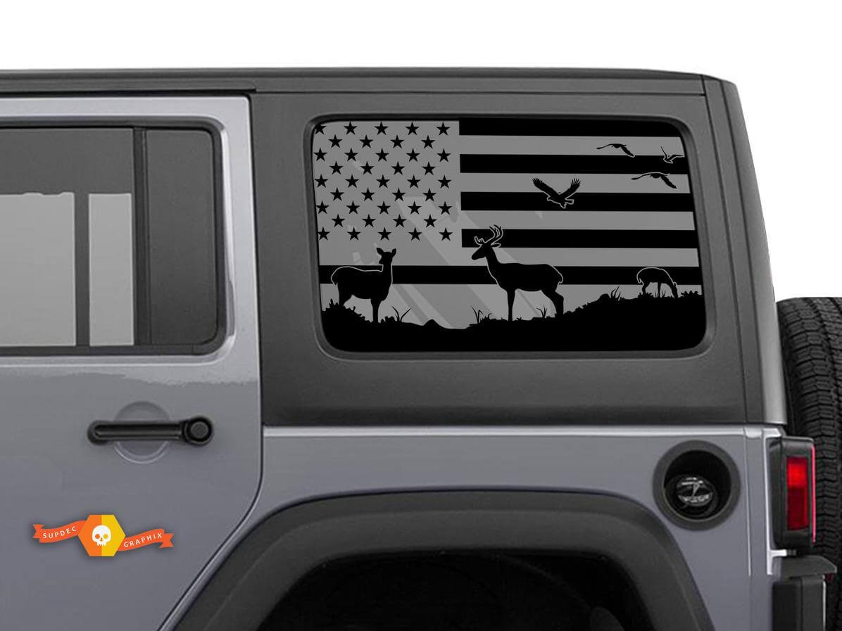 USA Vlag Hert Zijraam Vinyl Decals Kit voor Jeep Wrangler Hardtop
