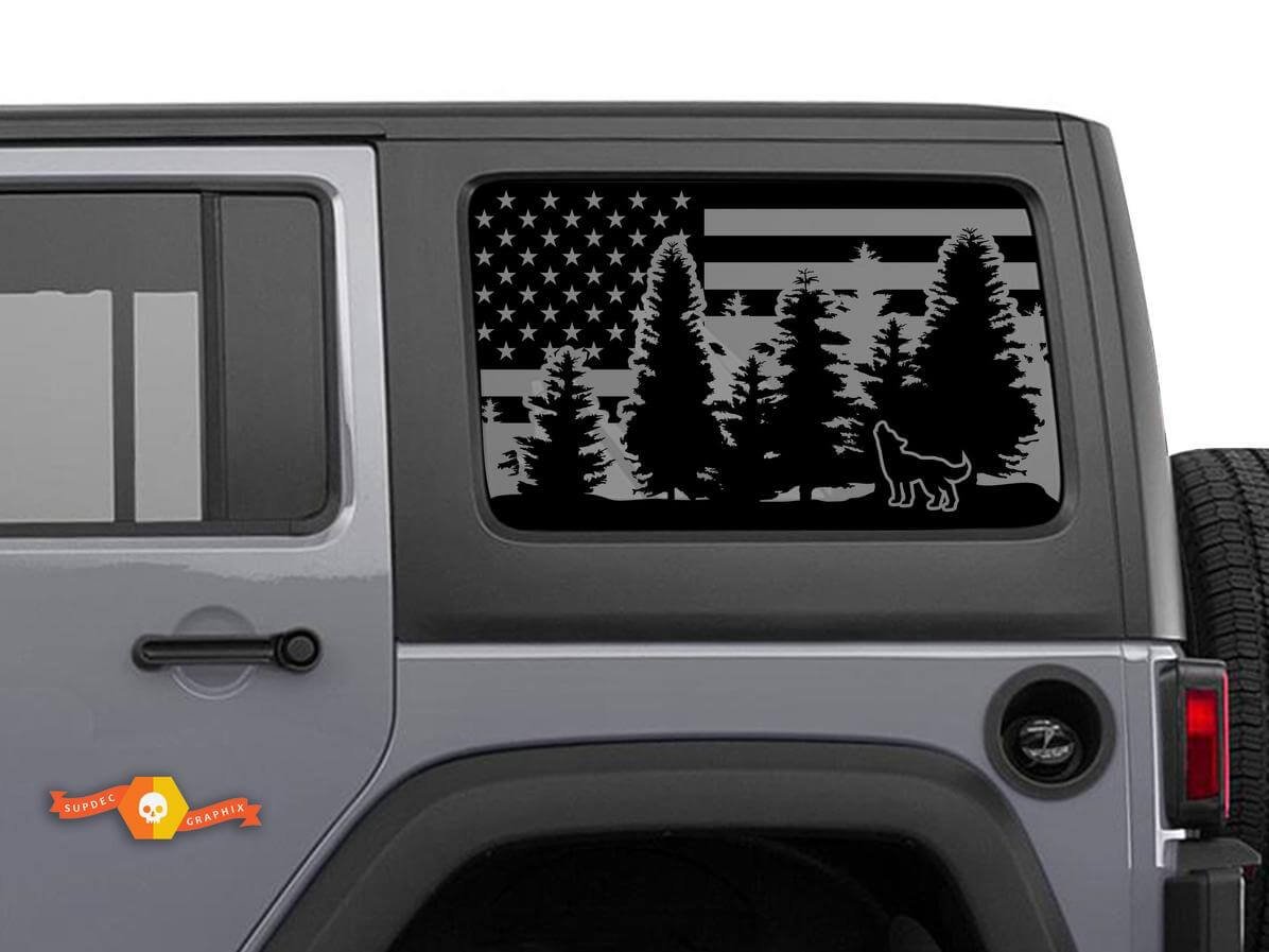 USA-vlag Wolf Bos Zijraam Vinyl Decal Kit voor Jeep Wrangler Hardtop
