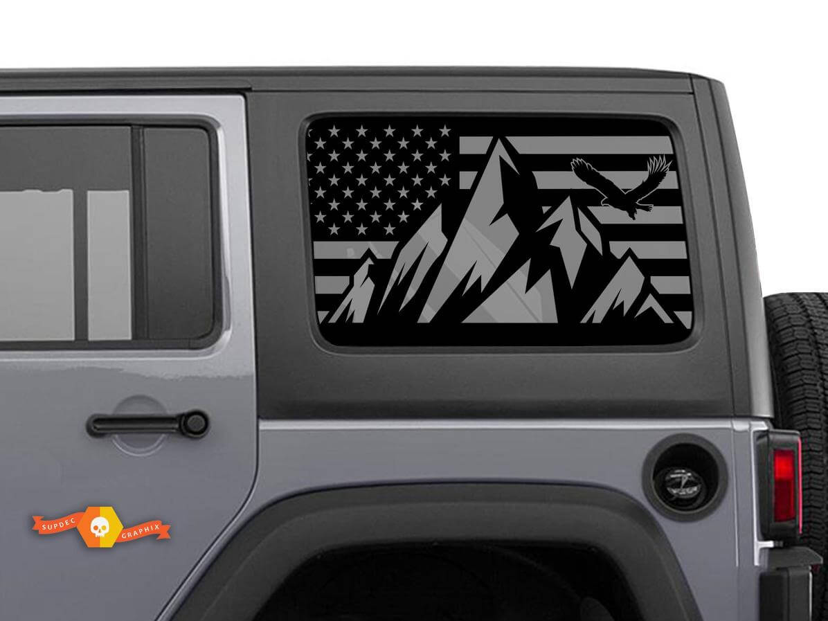 USA-vlag bergen achterzijraam vinyl decal kit voor Jeep Wrangler Hardtop