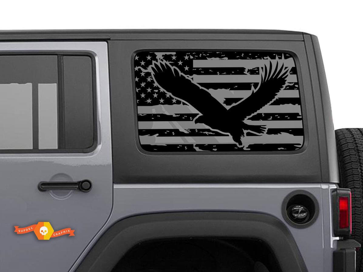USA vlag adelaar achterzijraam vinyl decal set voor Jeep Wrangler hardtop