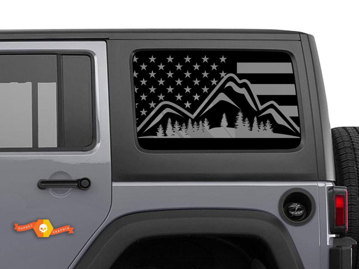 USA Vlag Berg Bos Zijraam Vinyl Decal Set voor Jeep Wrangler Hardtop
