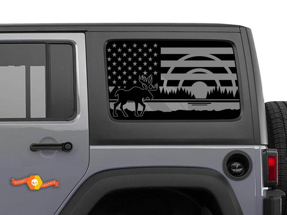 USA-vlag Eland Bos Zijraam Vinyl Sticker Set voor Jeep Wrangler Hardtop