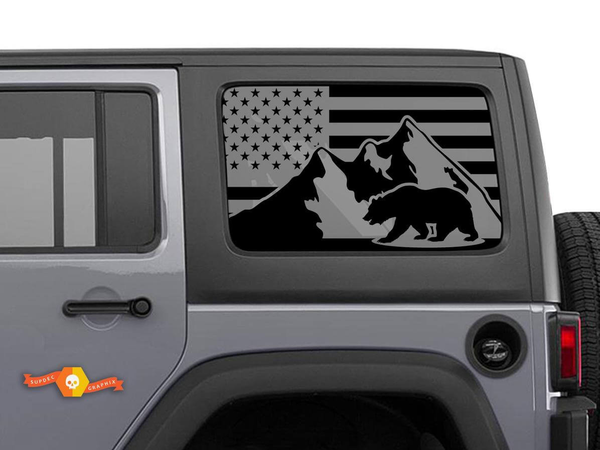 USA vlag Beer Mountains zijraam vinyl decal set voor Jeep Wrangler Hardtop