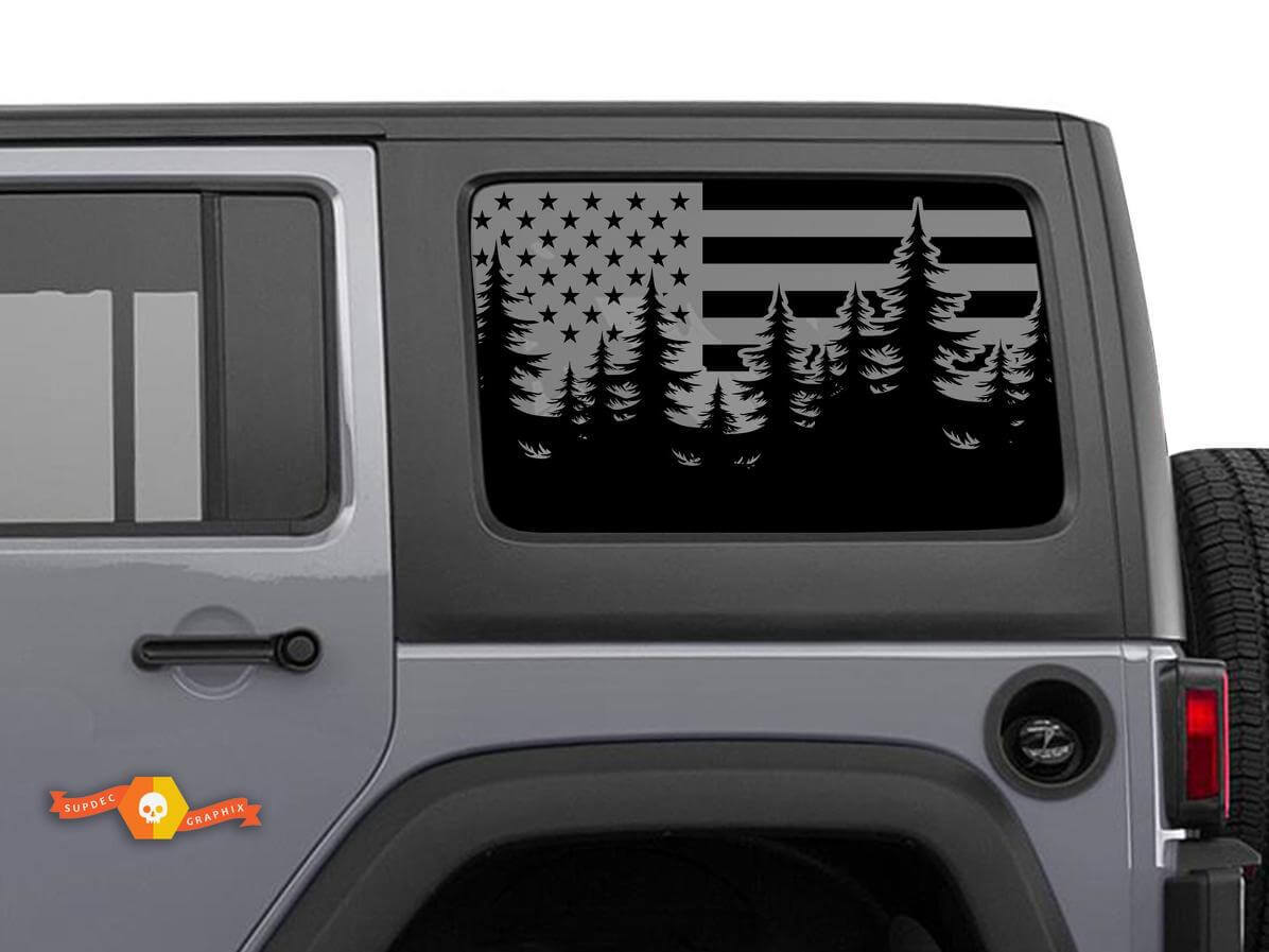 Set van twee vinylstickers met Amerikaanse vlag voor achterzijruiten voor Jeep Wrangler Hardtop