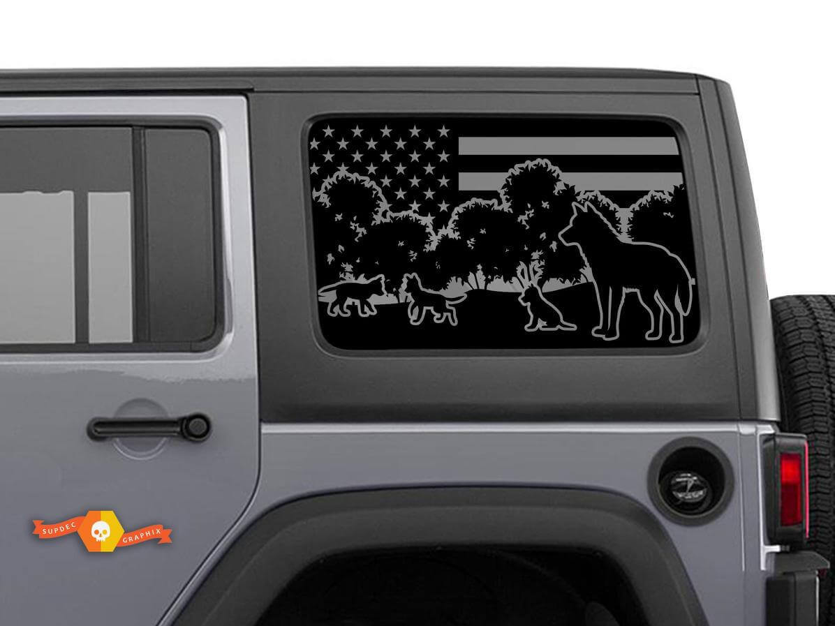 USA-vlag Wolf Familie Zijruit Vinyl Decal Kit voor Jeep Wrangler Hardtop