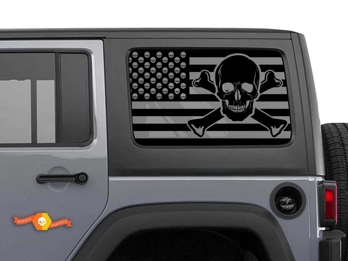 USA Vlag Schedel Zijraam Vinyl Decal Set voor Jeep Wrangler Hardtop