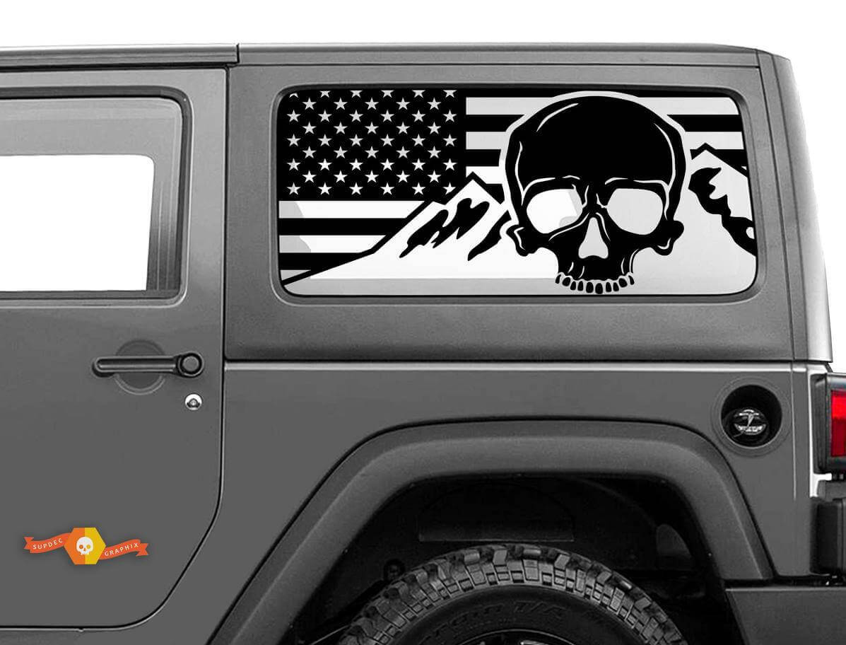 USA Vlag Schedel Bergen Achter Zijruit Vinyl Decal Kit voor Jeep Wrangler