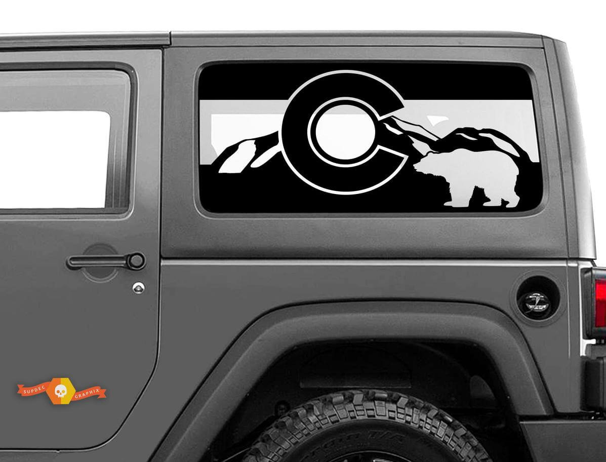 Colorado-vlag Bear Mountains voorraamsticker decal voor Jeep Wrangler Rubicon Hardtop JKU JLU 2007-2019 of Tacoma 4Runner Tundra Charger Challenger