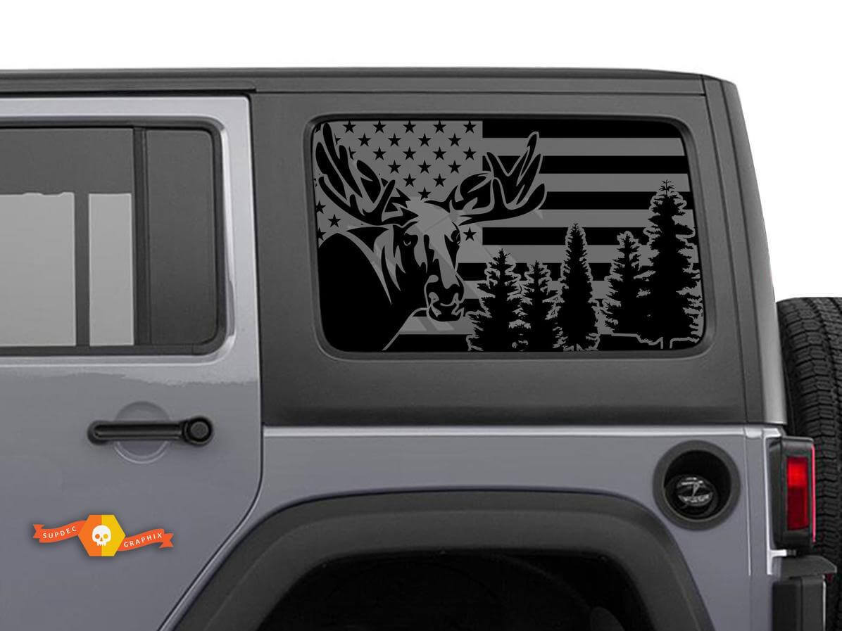 USA-vlag Eland Bos Zijraam Vinyl Decal Kit voor Jeep Wrangler Hardtop