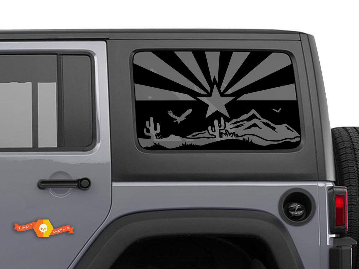 Arizona Vlag Woestijnscène Achter Zijraamsticker voor Jeep Wrangler
