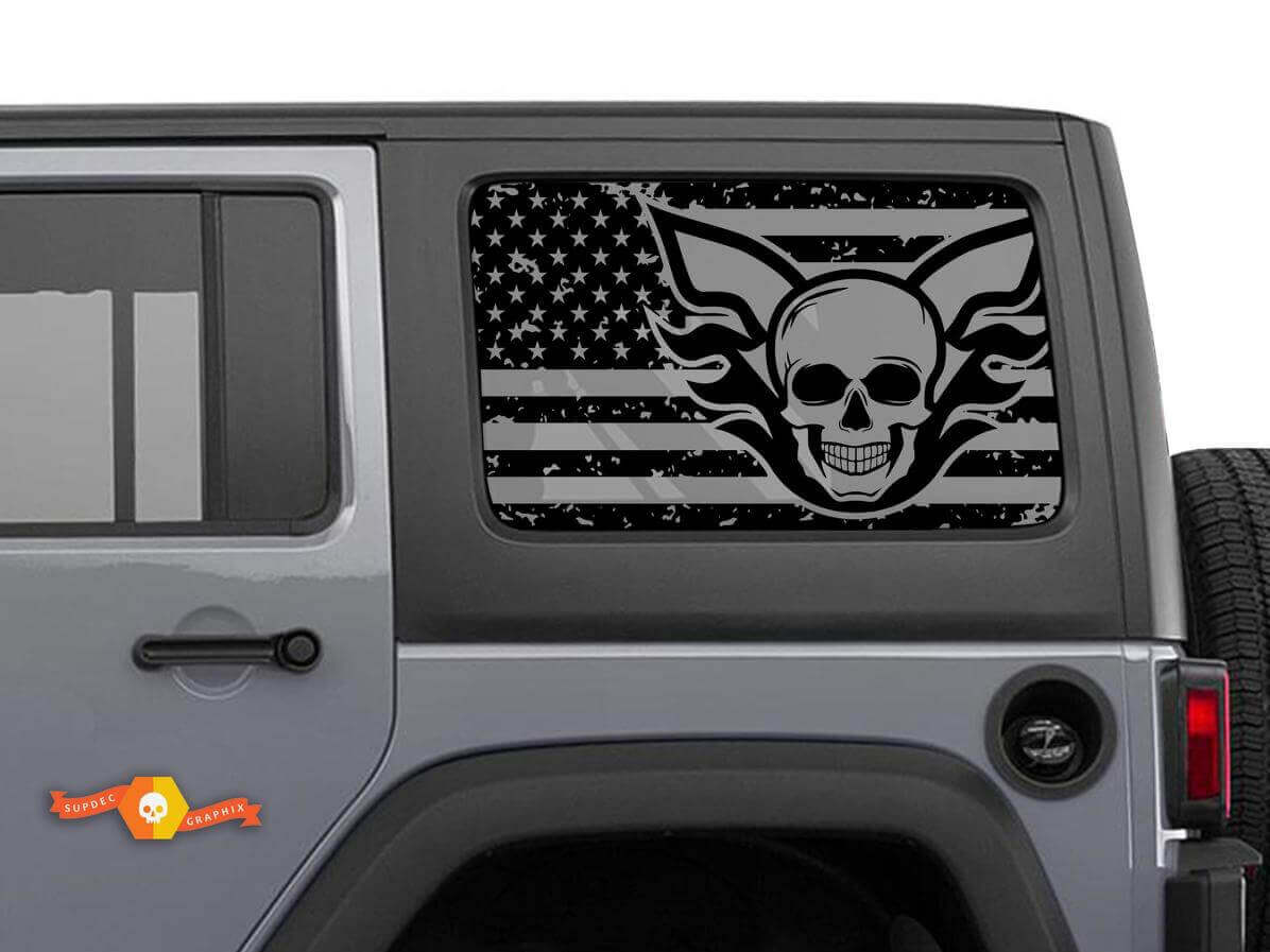 USA-vlag schedel zijraam vinylsticker set voor Jeep Wrangler Hardtop