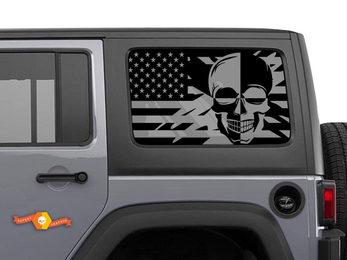 USA Vlag Schedel Achterzijruit Sticker Set voor Jeep Wrangler Hardtop