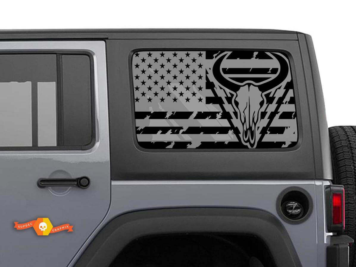 USA vlag Longhorn schedel sticker voor Jeep Hardtop achterruiten
