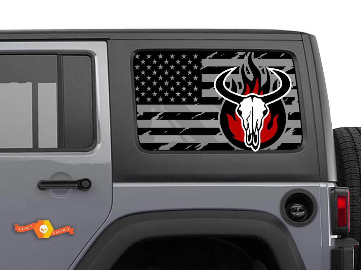 Hardtop USA-vlag schedel vernietigde vuur voorruit sticker decal voor Jeep Wrangler Rubicon JKU JLU 2007-2019 of Tacoma 4Runner Tundra Charger Challenger