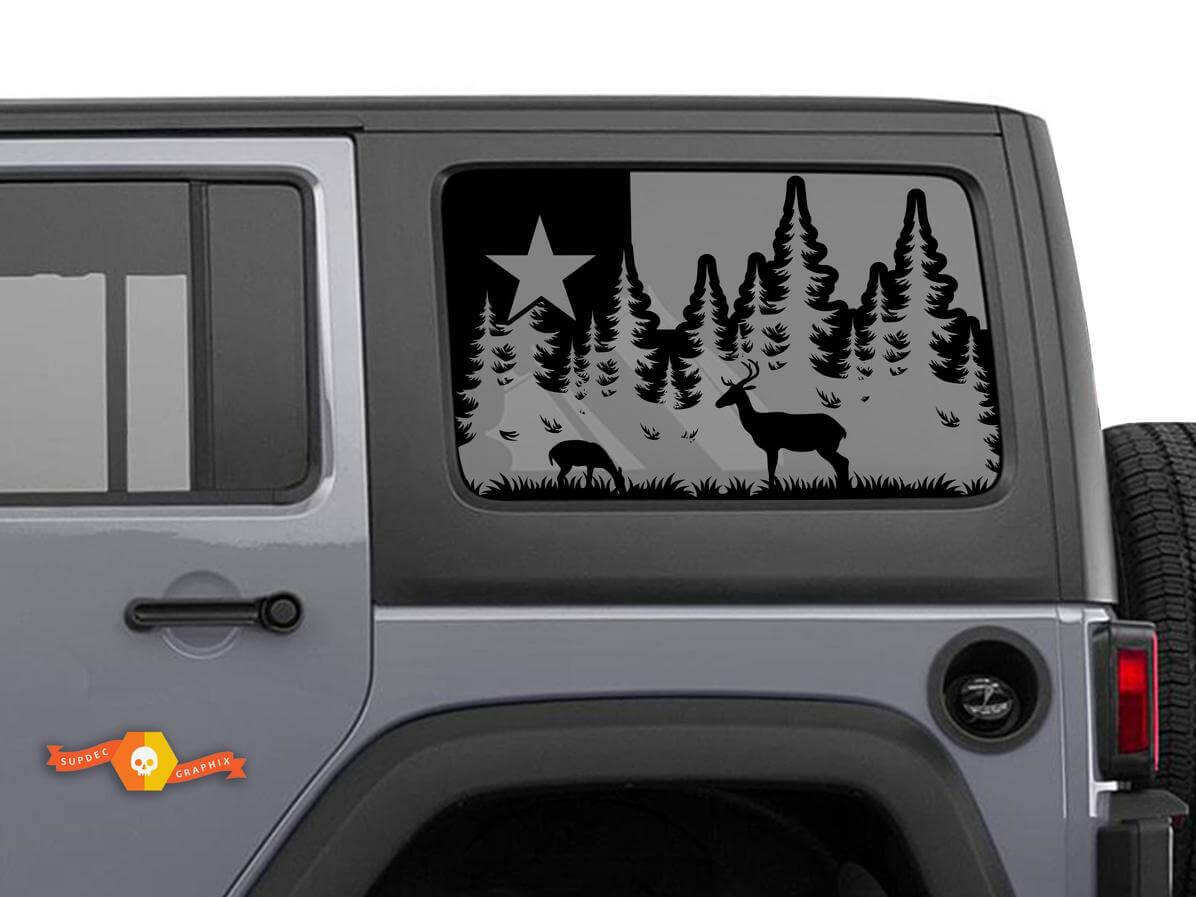 Herten en bos Texas vlag sticker voor Jeep Wrangler achterruitontwerp
