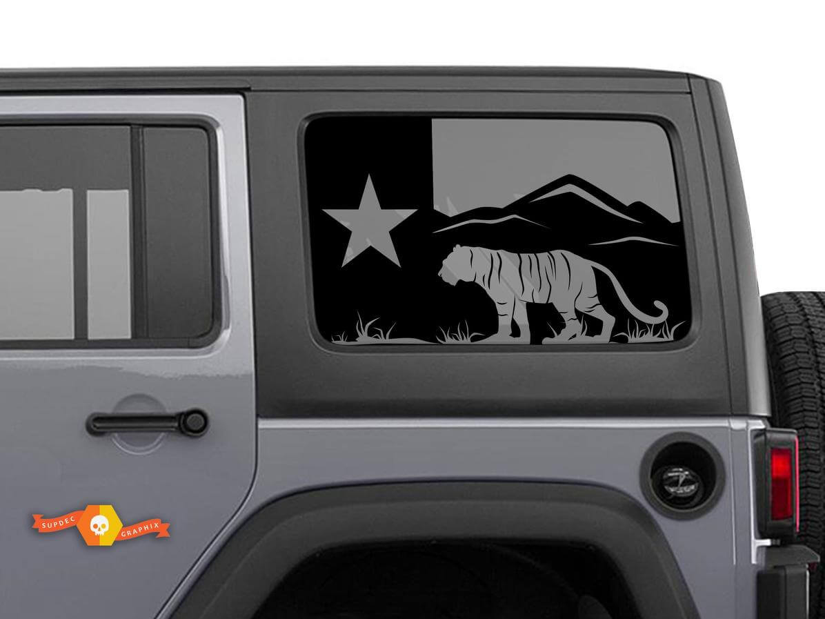 Texas vlag bos tijger bergen voorruit sticker decal voor Jeep Wrangler Rubicon JKU JLU 2007-2019 of Tacoma 4Runner Tundra Charger Challenger - 62