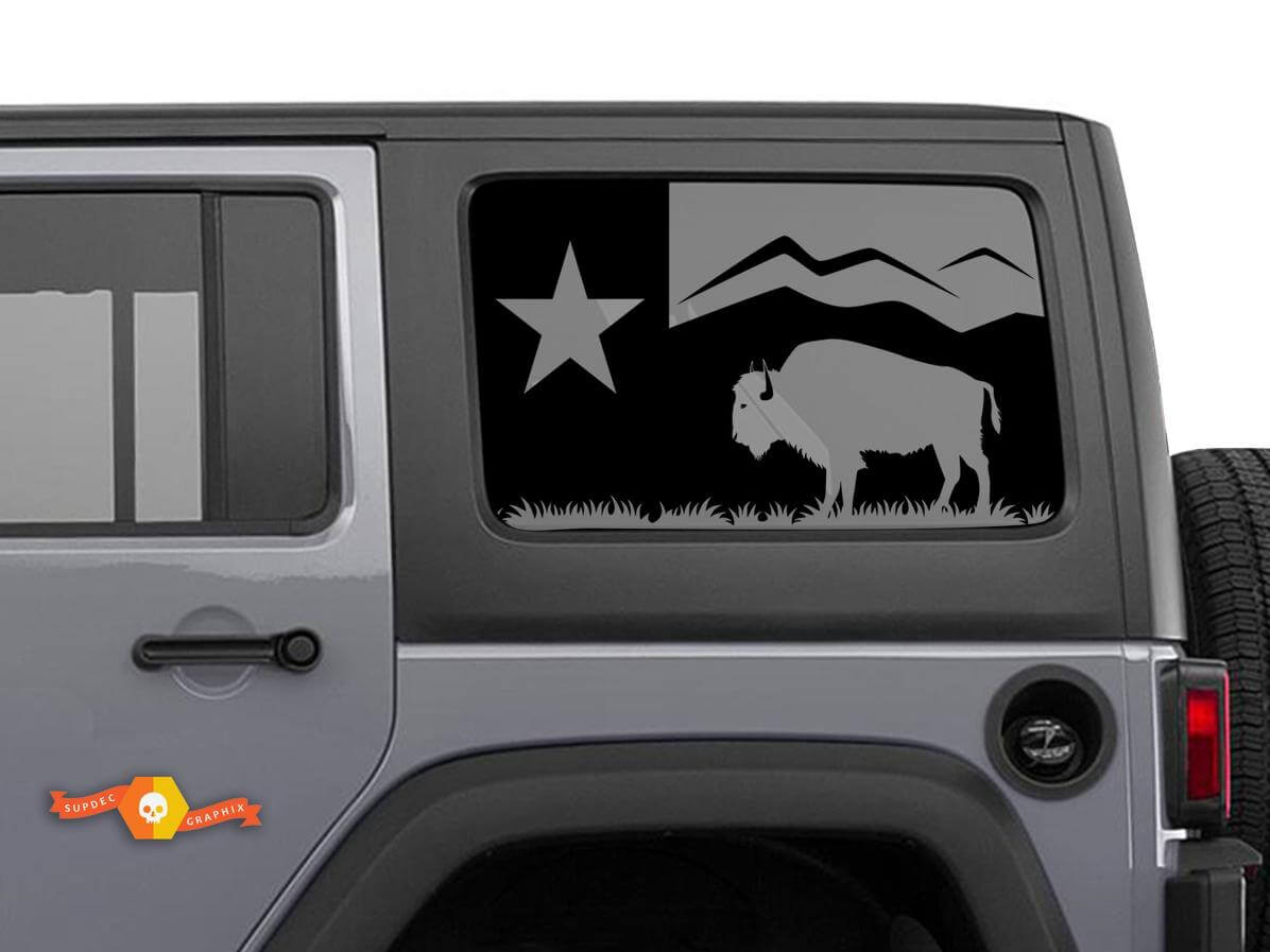 Texas Vlag Bos Bergen Bison Voorruit Sticker Decal Voor Jeep Wrangler Rubicon Hardtop JKU JLU 2007-2019 of Tacoma 4Runner Tundra Charger Challenger