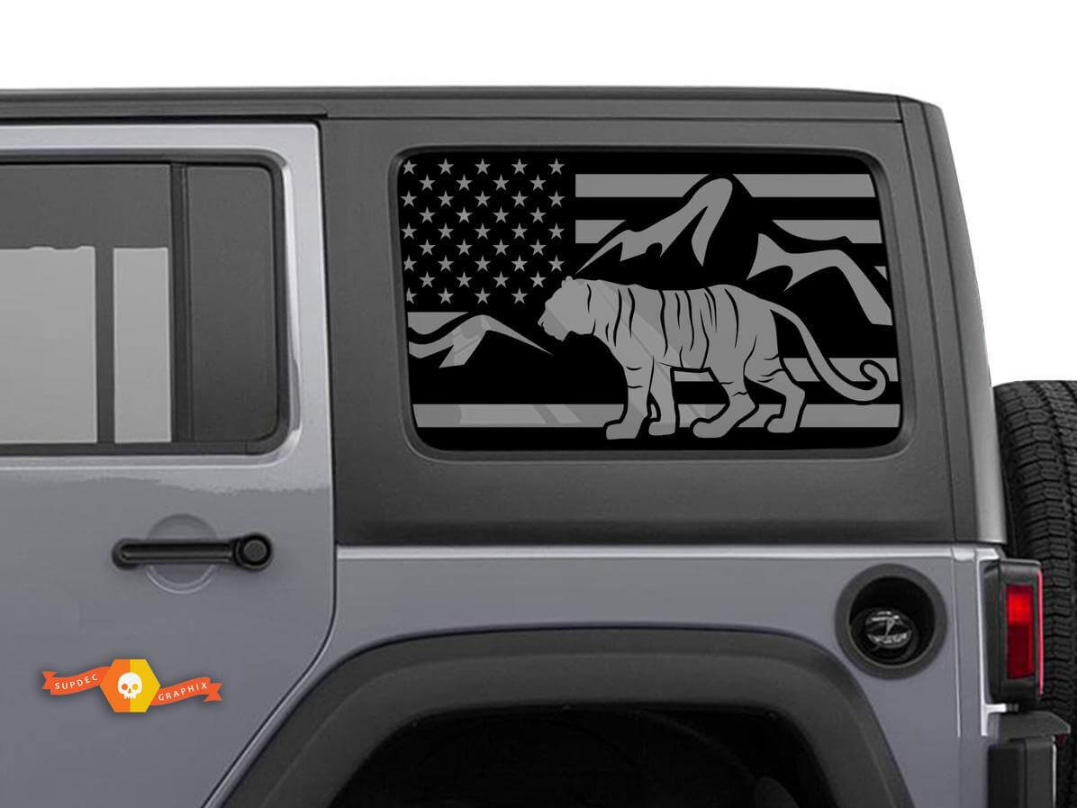 USA Vlag Tijger Vinylsticker Kit voor Achterzijraam voor Jeep Wrangler Hardtop