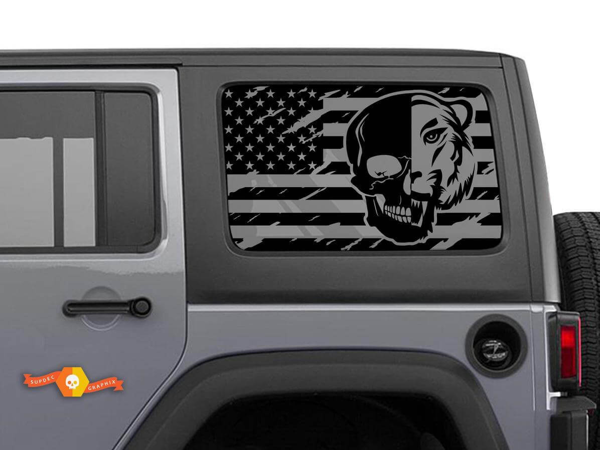 USA Vlag Schedel Tijger Zijruit Vinyl Stickers Set voor Jeep Wrangler Hardtop