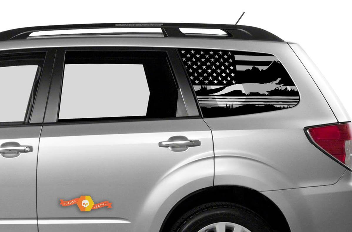 Suba Ascent Forester Hardtop USA vlag bergen bos moeras Alligator voorruit sticker sticker JKU JLU 2007-2019 of Tacoma 4Runner Tundra Dodge Challenger Charger Wrangler Rubicon - 96
