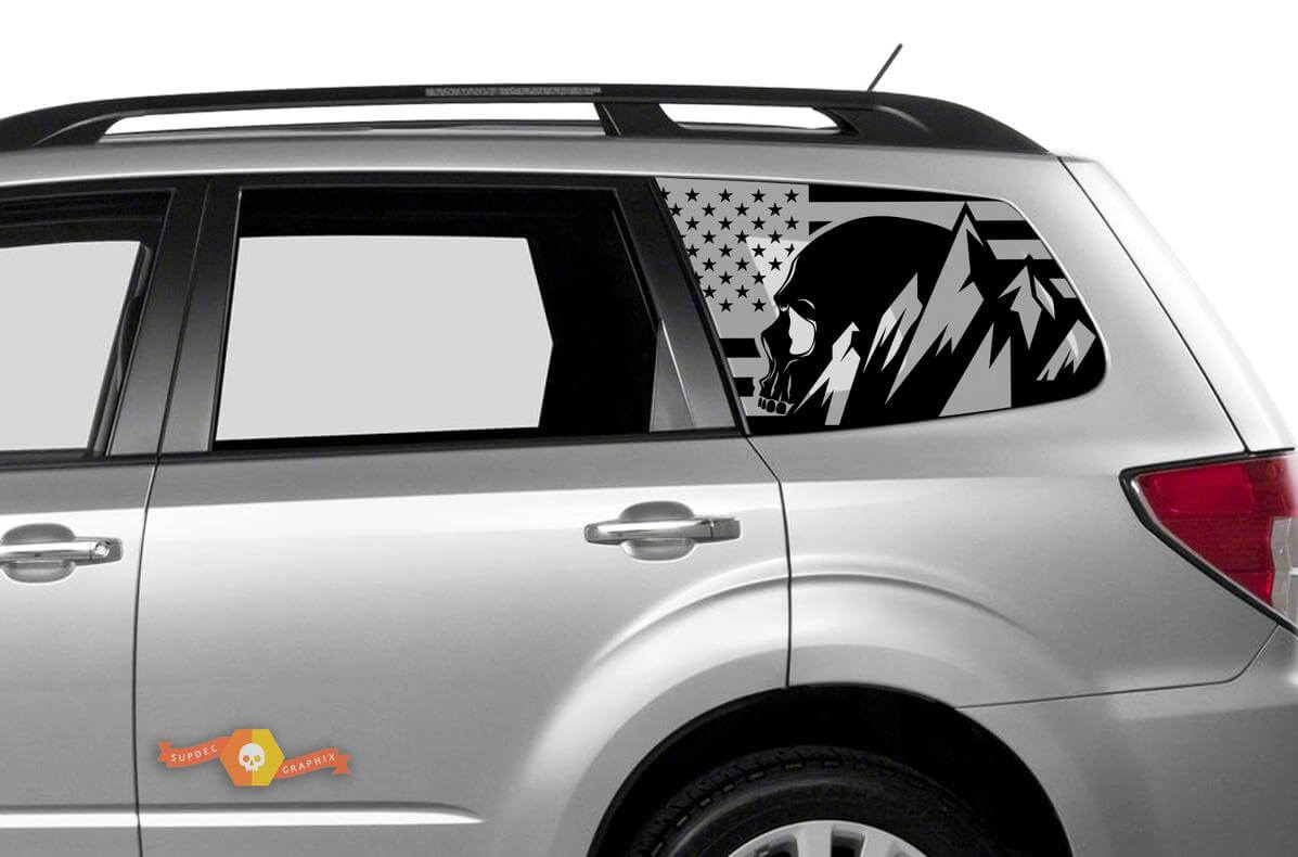 Suba Ascent Forester Hardtop USA vlag bergen schedel vernietigd voorruit sticker sticker JKU JLU 2007-2019 of Tacoma 4Runner Tundra Dodge Challenger Charger Wrangler Rubicon - 109
