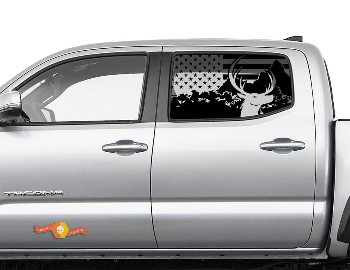 Amerikaanse vlag Forest Moose vernietigd zijraamsticker voor Toyota Tacoma 4Runner Tundra
