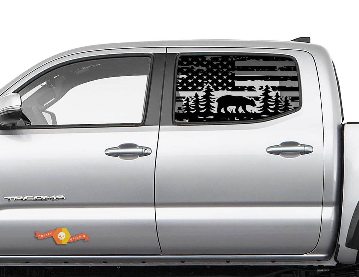 Toyota Tacoma 4Runner Tundra Hardtop USA vlag Forest Bear voorruit sticker sticker JKU JLU 2007-2019 of Dodge Challenger Charger Suba Ascent Forester Wrangler Rubicon - 113
