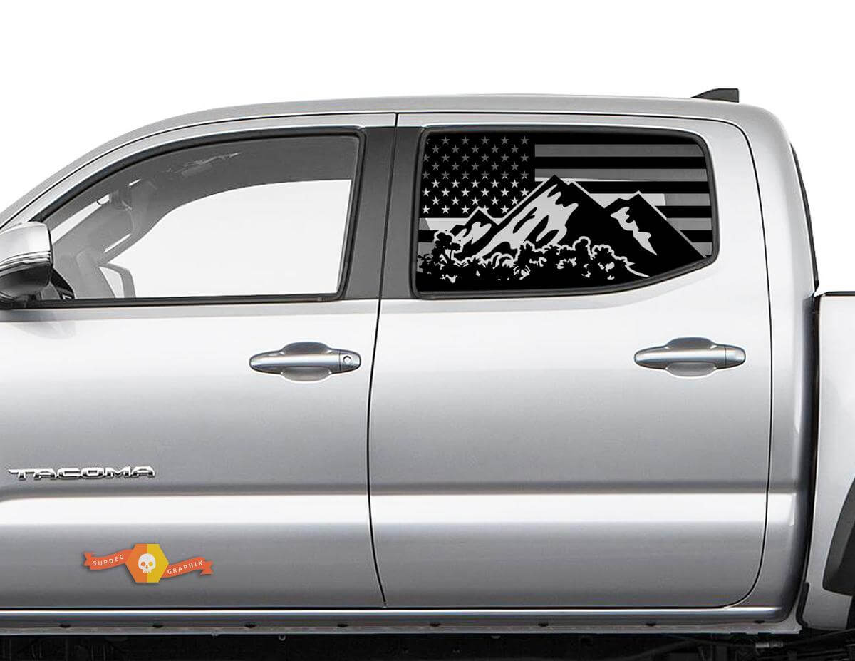 USA vlag berg bos zijruit sticker voor Toyota Tacoma 4Runner Tundra, Jeep JL JK
