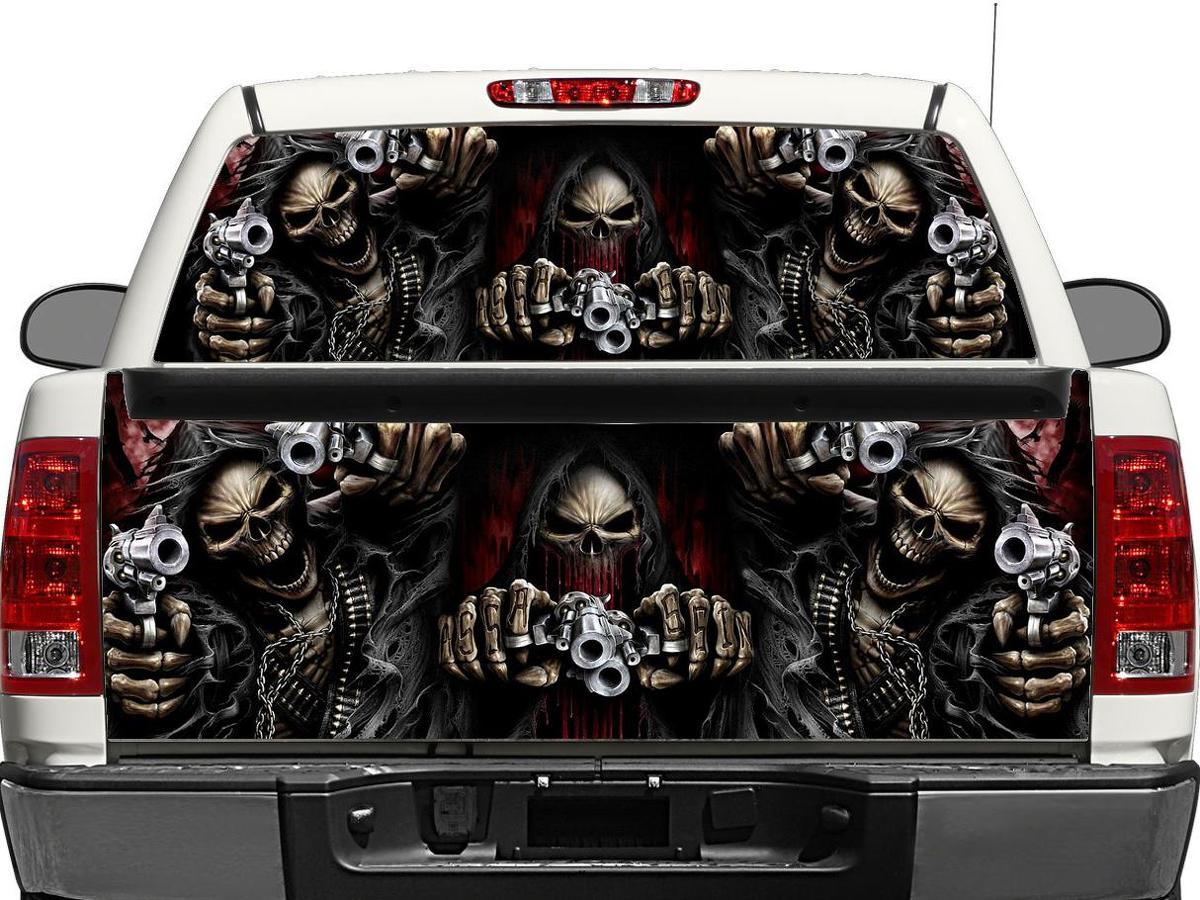 Skull Death Pistols Achterruit OF achterklep Decal Sticker Pick-up Truck SUV Car
