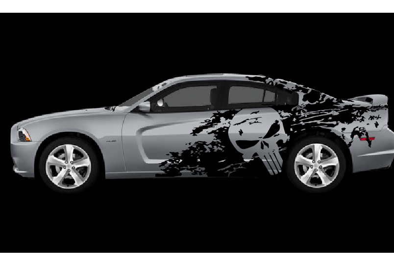 Dodge Challenger Charger Punisher stijl Splash Grunge strepen Kit Hell Cat Vinyl Sticker sticker afbeelding
