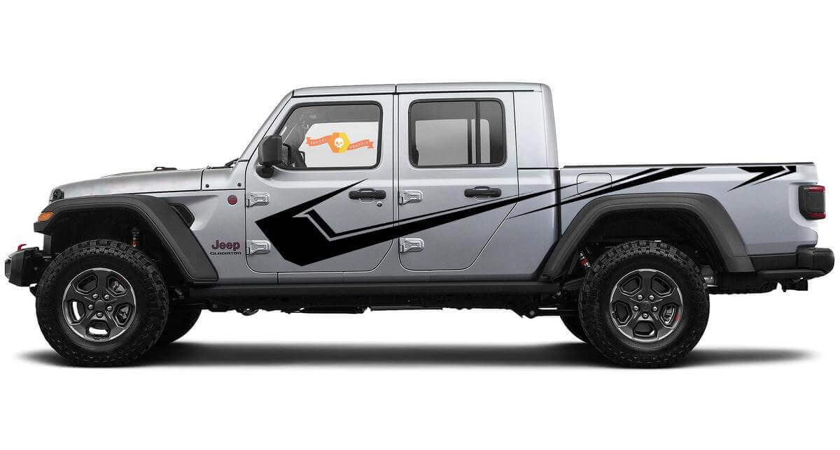Gebogen Scherpe Zijstrepen Vinyl Decal Kit voor Jeep Gladiator JT