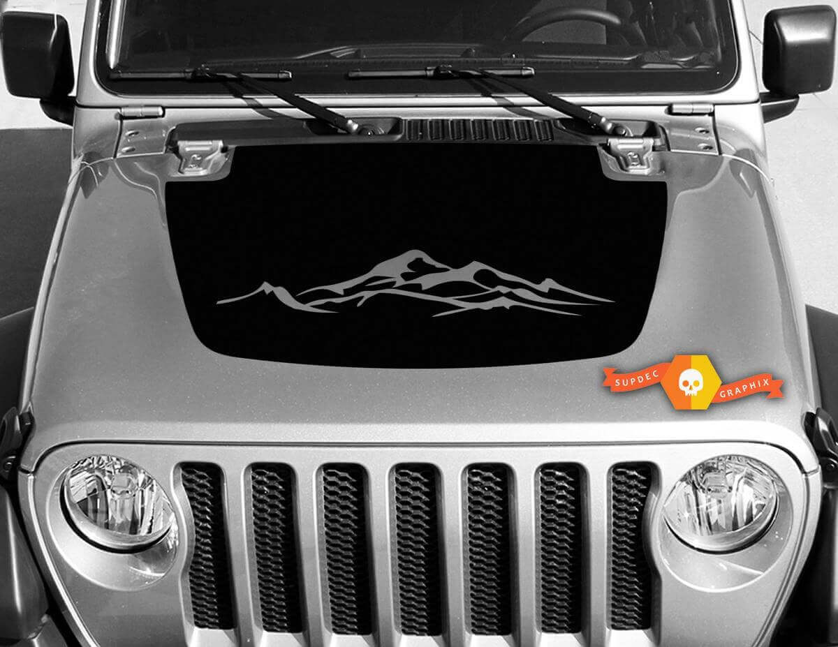 Mountains Motorkap Vinyl Decal Sticker Graphics Kit 2 voor Jeep Gladiator JT Wrangler JL JLU