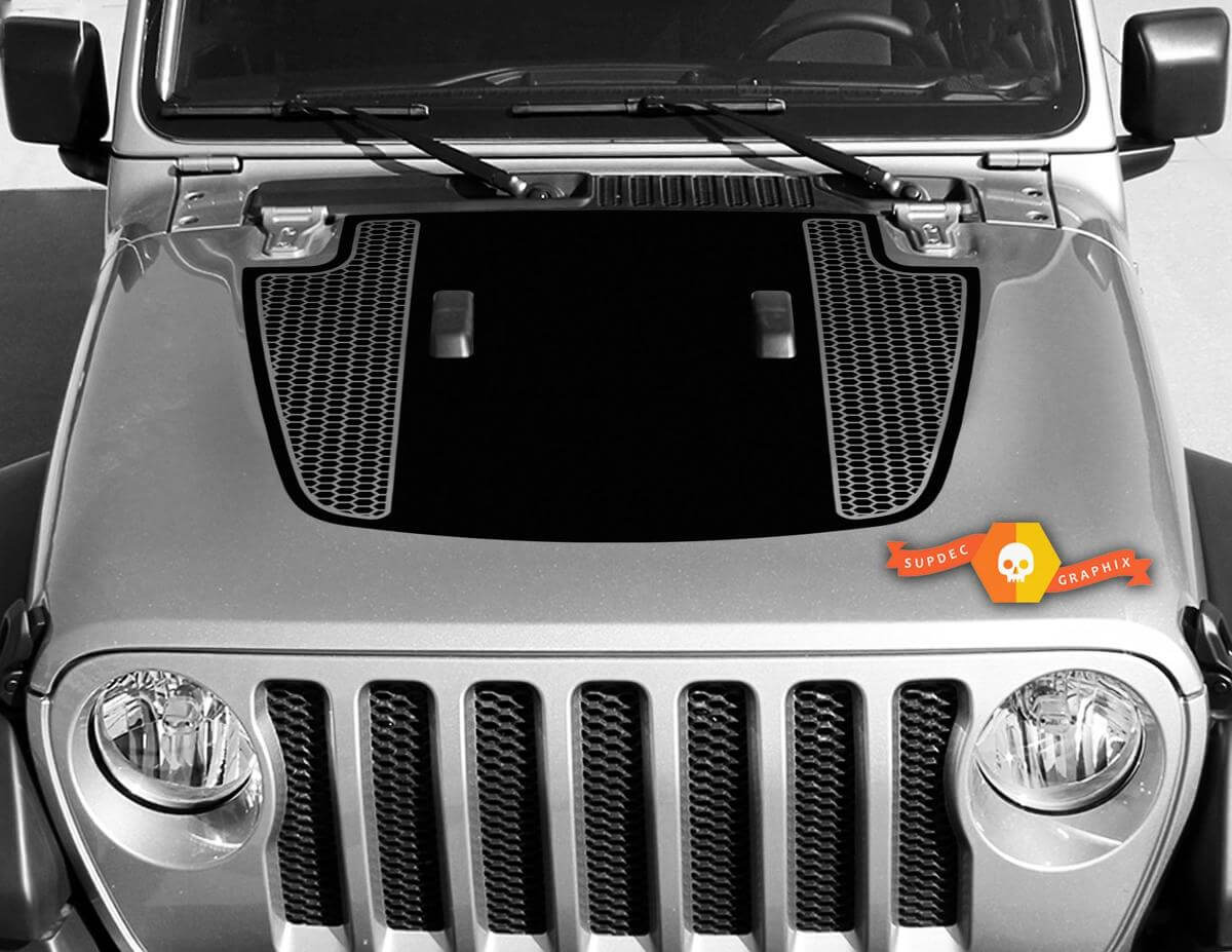 Dubbele honingraatstrepen zwarte kap vinyl sticker voor Jeep Gladiator & Wrangler