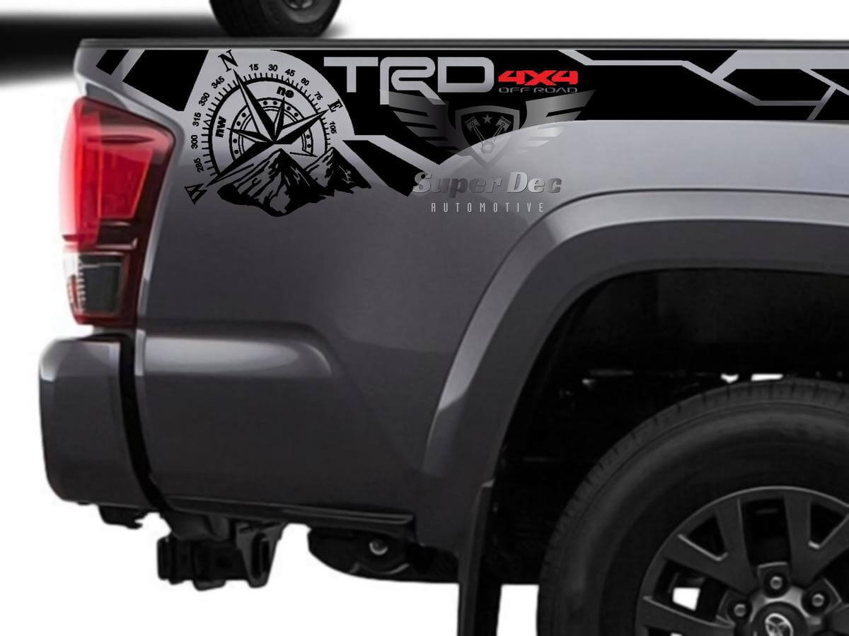 TRD 4x4 Compass Mountain Bedside Vinyl Decal Kit voor Toyota Tacoma
