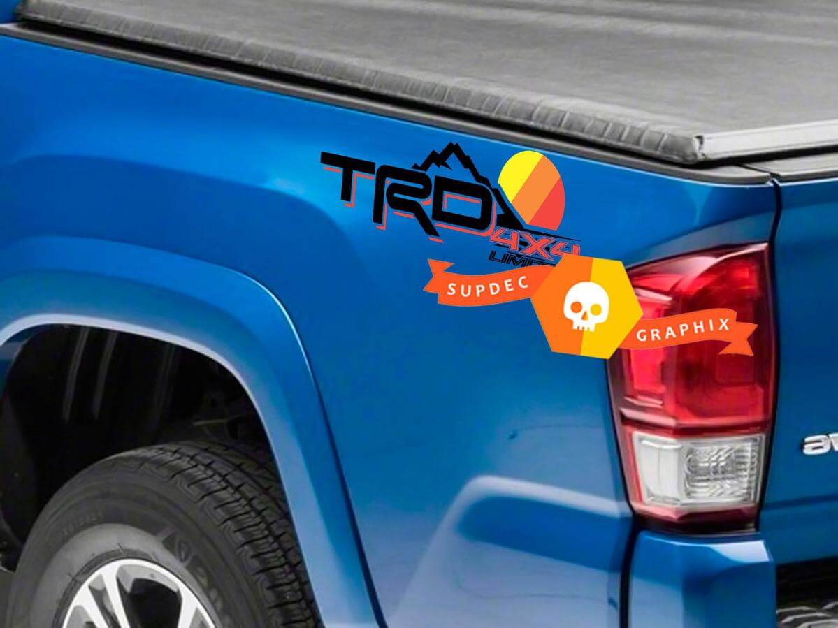 TRD Mountains Vintage Sunset Logo Bed Side Vinyl Stickers Decal 2 Voor Toyota Tacoma Tundra FJ Cruiser