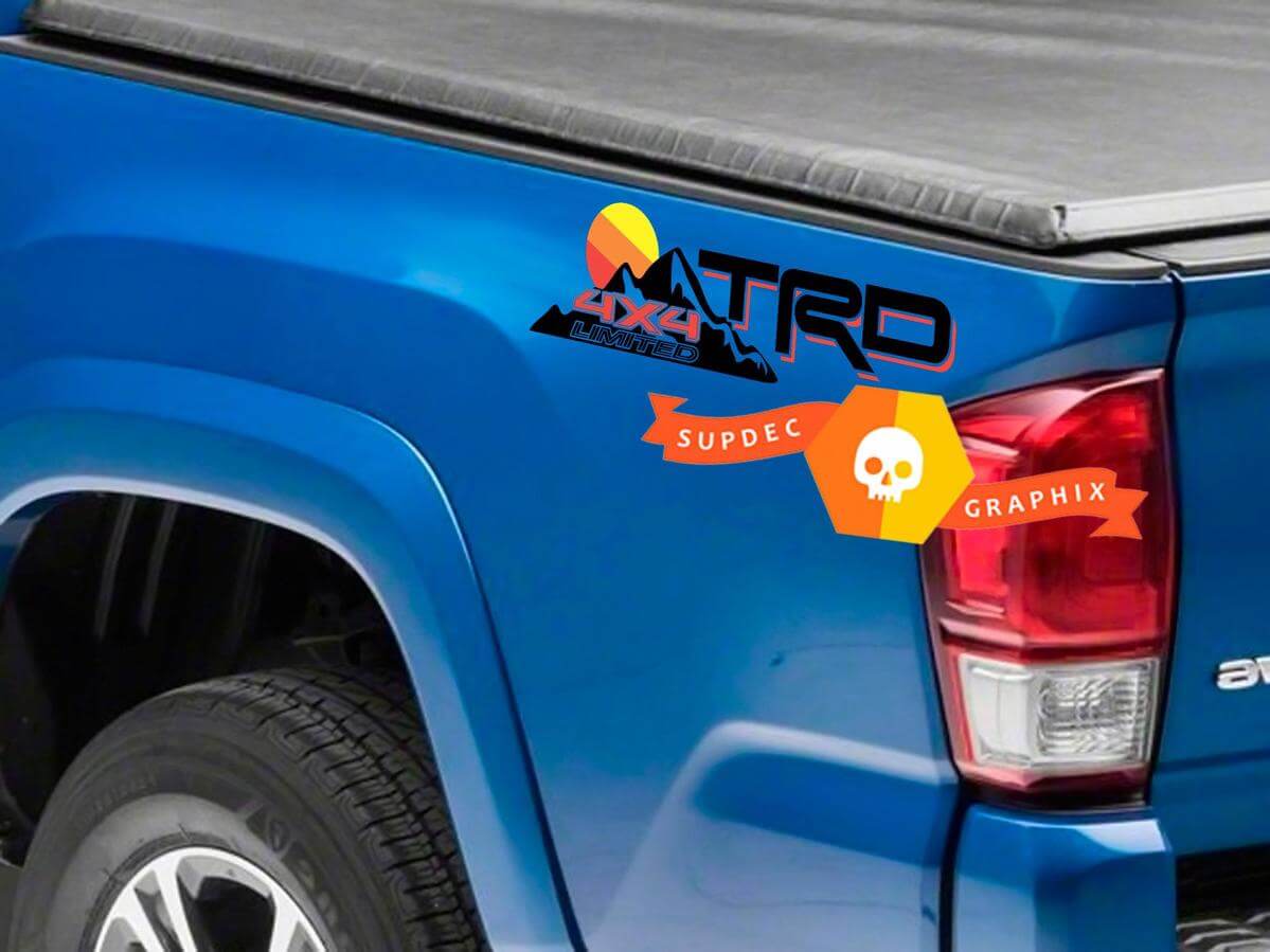 TRD Mountains Vintage Sunset Logo Bed Side Vinyl Stickers Decal Voor Toyota Tacoma Tundra FJ Cruiser