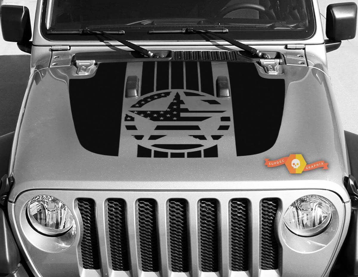 Military Star USA Vlag Motorkap Vinyl Decal voor Jeep Wrangler & Gladiator
