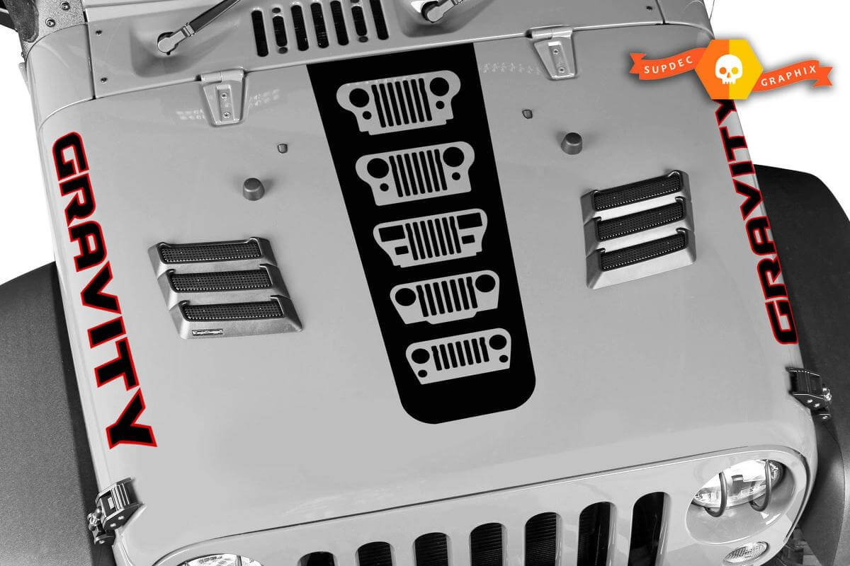 Gravity Grille Evolution Motorkap- en Zijdecalset voor Jeep Wrangler en Gladiator
