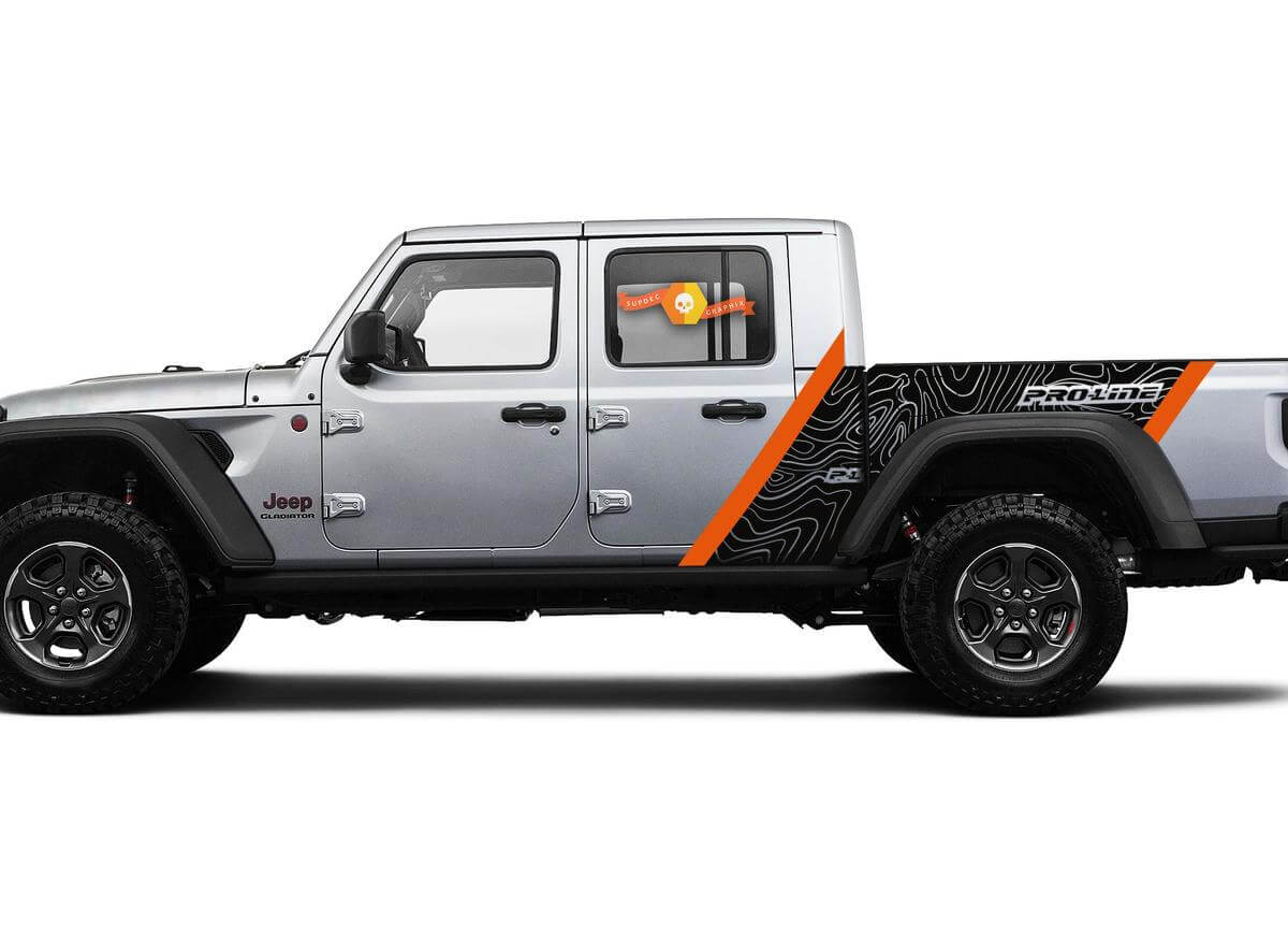 Pro-Line topografische kaart zijvinyl decal kit voor Jeep Gladiator
