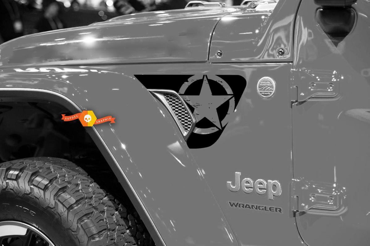 Paar Jeep Wrangler Gladiator JL JLU militaire ster voorspatbord Vent Accent 2pc vinyl sticker sticker grafische kit voor 2018-2021 voor beide zijden
