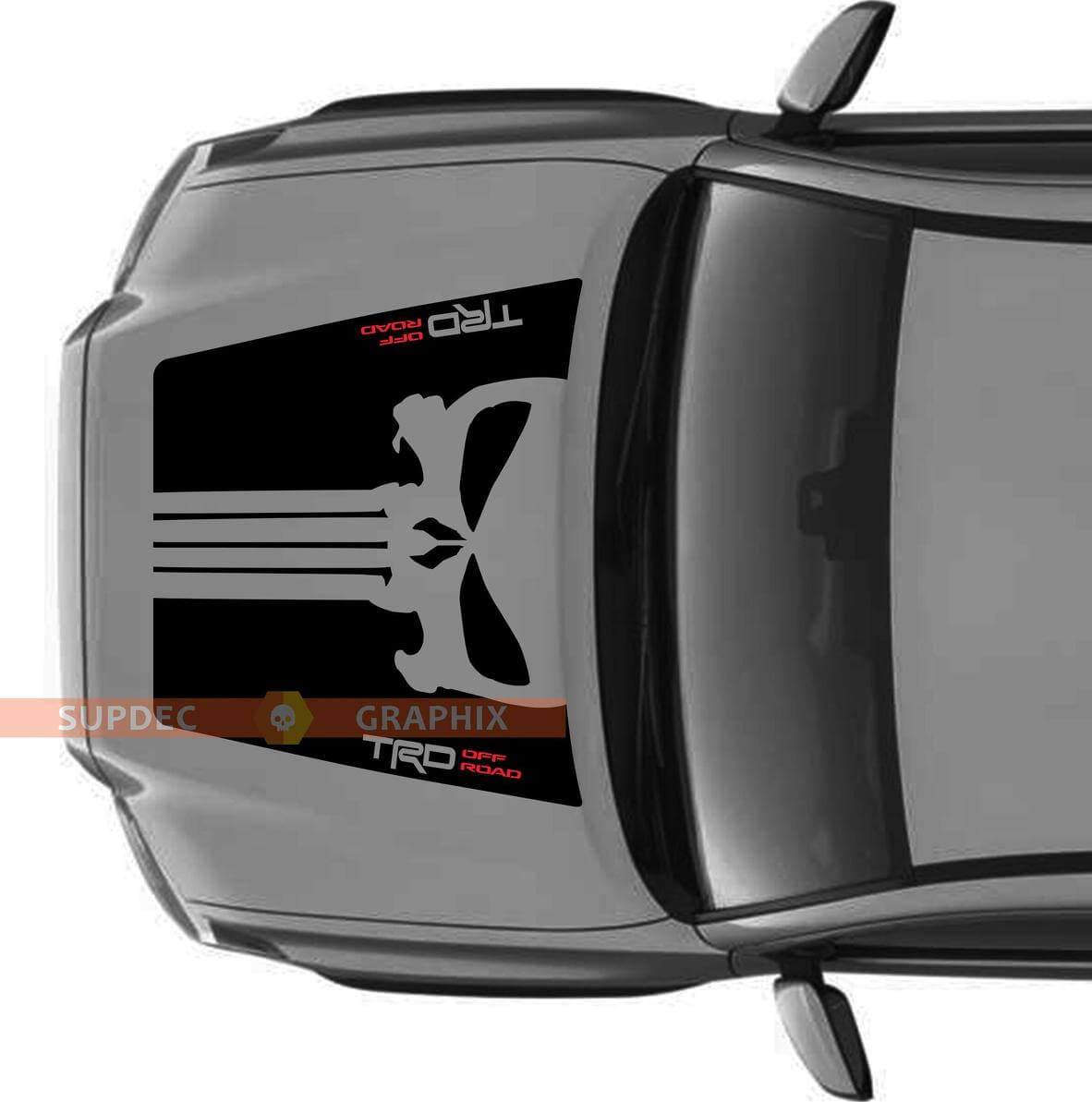 Punisher Skull TRD-Stijl No-Scoop Motorkap Vinyl Sticker voor Toyota Tacoma 2016-2020