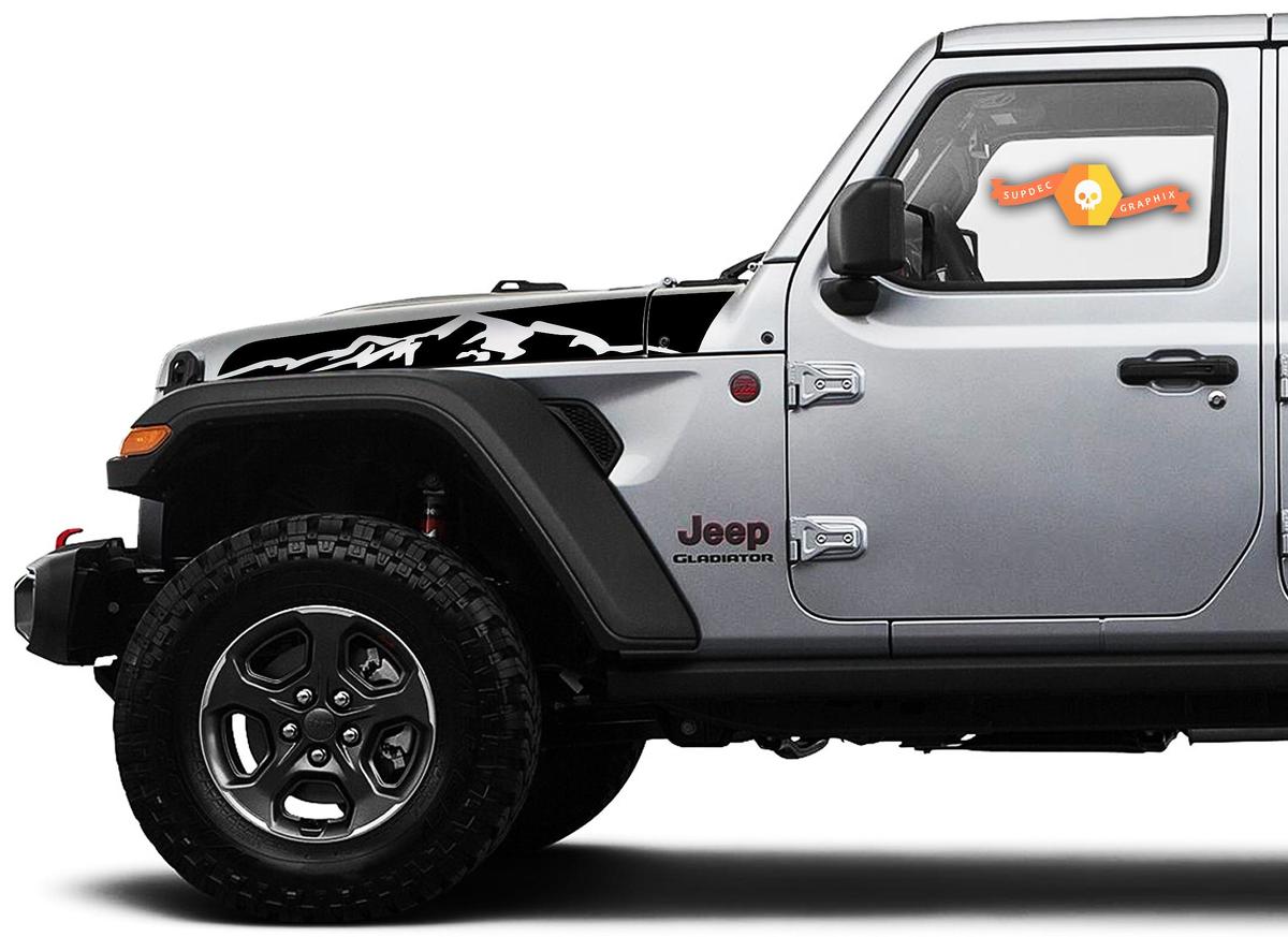 Jeep Wrangler Gladiator JT JL JLU Rubicon Saucy Hood Mountains Vinyl Sticker Decal Graphic kit voor 2018-2021 voor beide zijden
